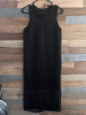 Black Sleeveless Mesh Midi Dress